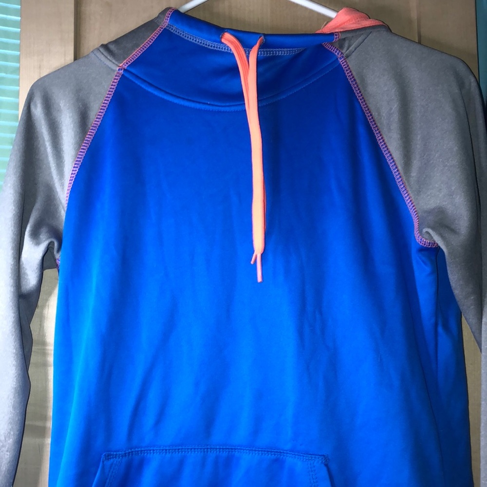 Medium Danskin blue, gray and orange pull-over hoodie